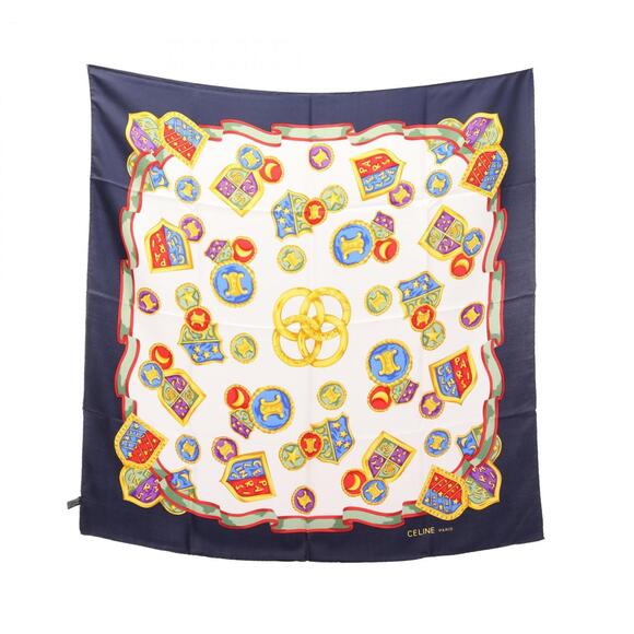 Celine Triomphe Silk Scarf for Women Navy Multicolor